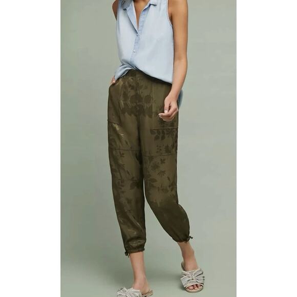 Anthropologie olive green floral embroidered jacquard jogger pants - Picture 6 of 6